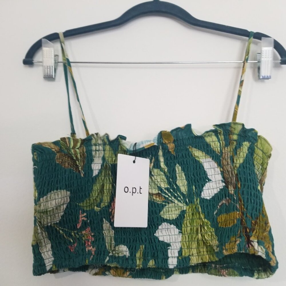 O.P.T Green Crop Top Bandeau Floral M NWT